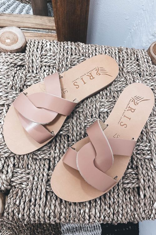 Handmade greek leather sandals Iokaste - Πούδρα