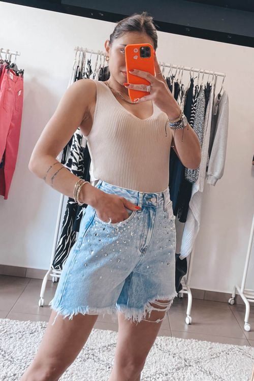 Gillian high waisted ripped sparkled shorts - Θαλασσί