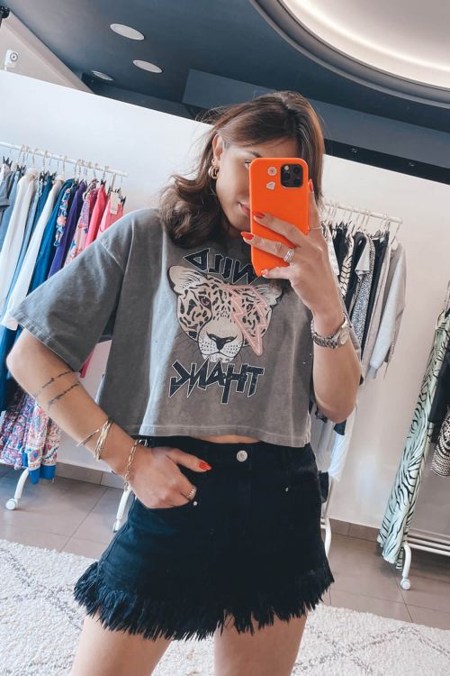 Stonewashed crop t-shirt Wildy - Γκρι σκούρο