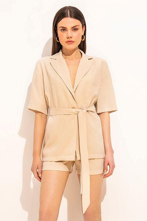 Dorothea short sleeved jacket with belt - Βανίλια