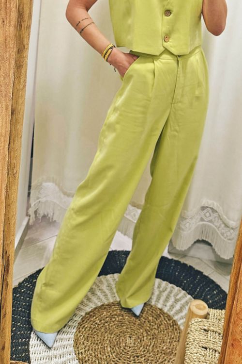 Faye high waisted viscose pants - Lime