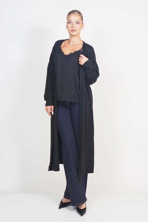 Soft knit long sparkle cardigan