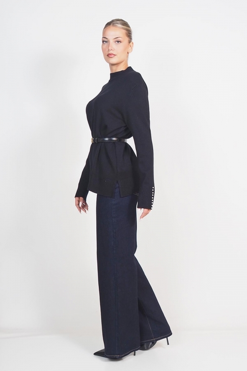 Soft knit turtleneck top with pearls