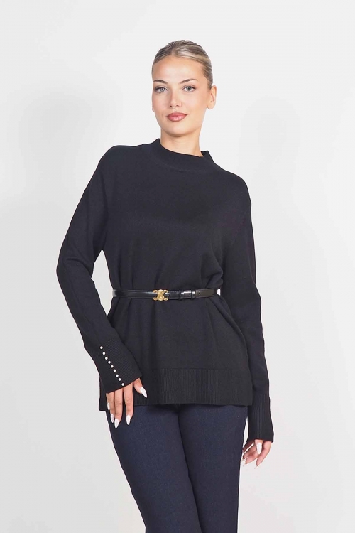Soft knit turtleneck top with pearls