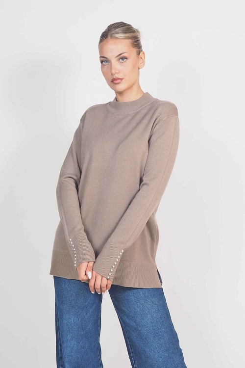 Soft knit turtleneck top with pearls