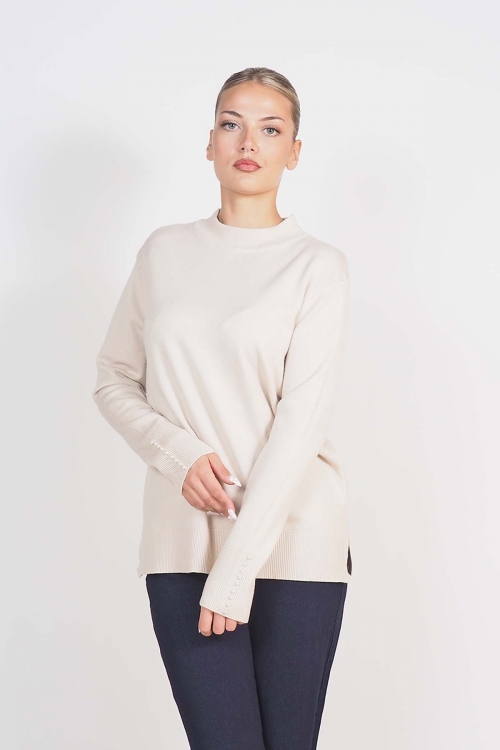 Soft knit turtleneck top with pearls