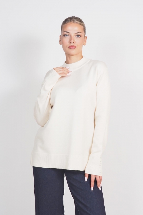 Soft knit turtleneck top with pearls