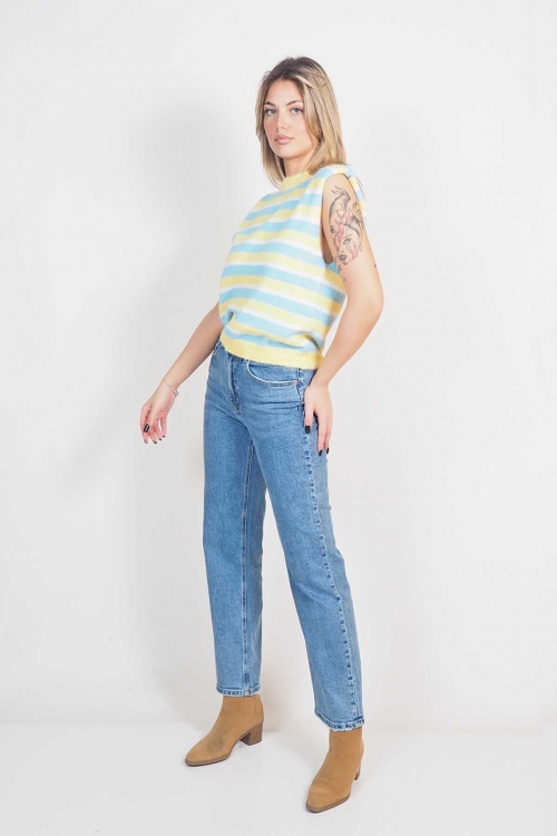 Soft sleeveless striped multicolored top