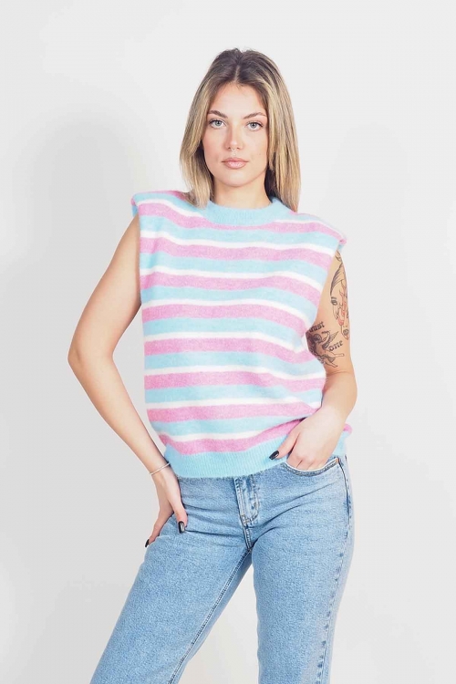 Soft sleeveless striped multicolored top