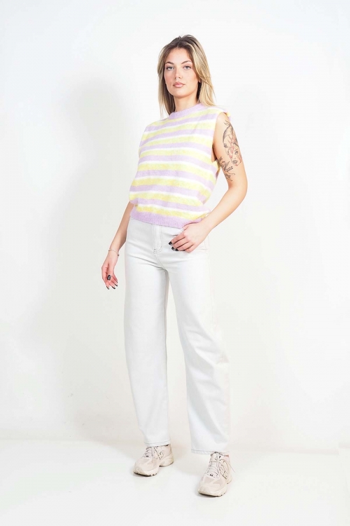 Soft sleeveless striped multicolored top