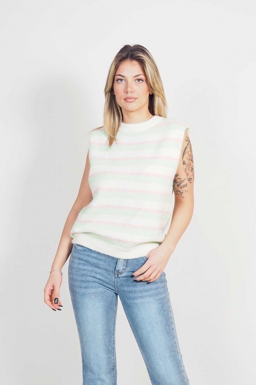 Soft sleeveless striped multicolored top