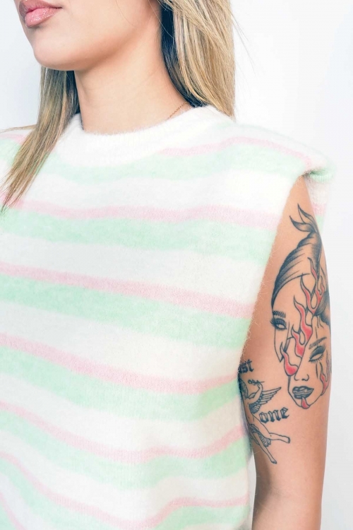 Soft sleeveless striped multicolored top