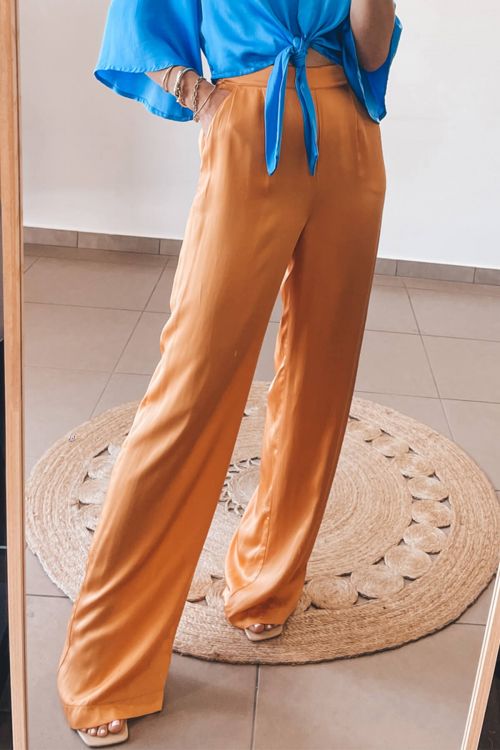 Yolanda high waist satin pants - Πορτοκαλί