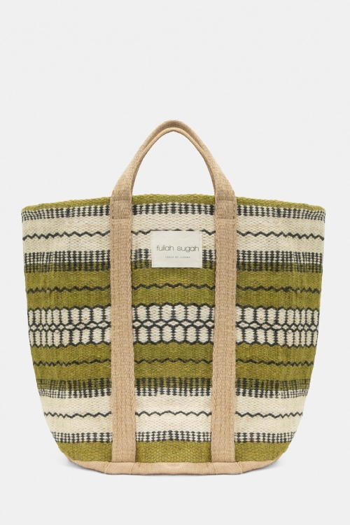 Beach bag with green stripes