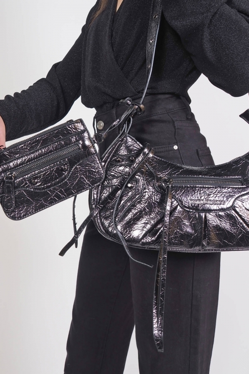 Τσάντα ώμου eco leather metallic με τρουκς Hope
