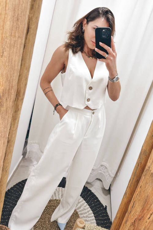 Faye high waisted viscose pants - Εκρού