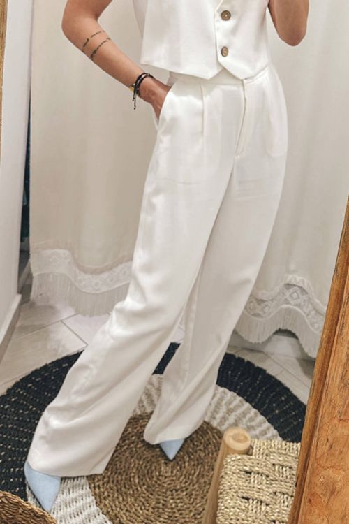 Faye high waisted viscose pants - Εκρού