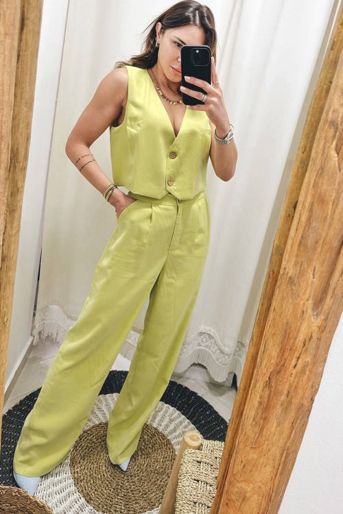 Faye high waisted viscose pants - Lime