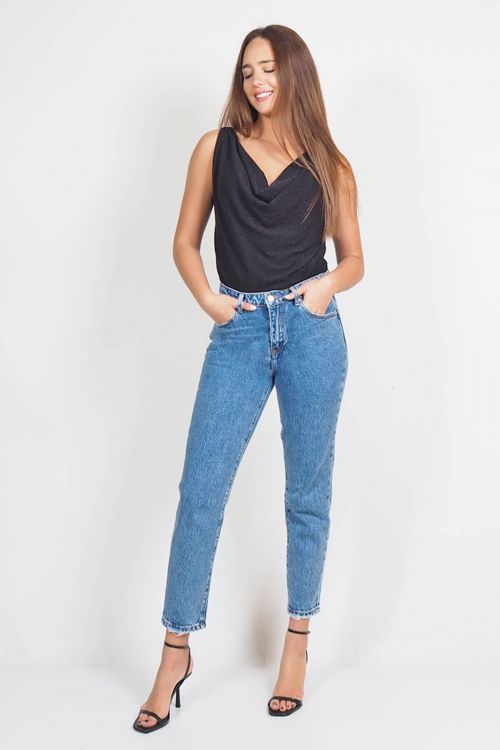 Premium Corey mid waist  straight jeans  - Μπλε