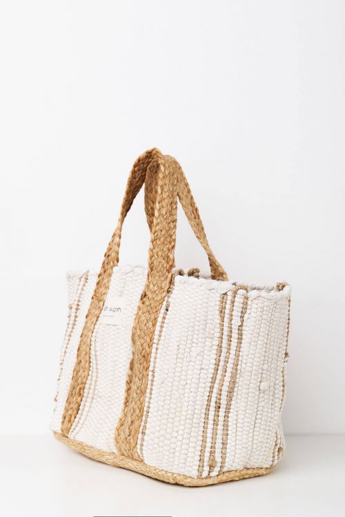Τσάντα από συνδυασμό υφασμάτων Omari - Λευκό