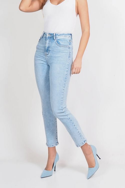 High waisted premium Cindy staight jeans - Γαλάζιο