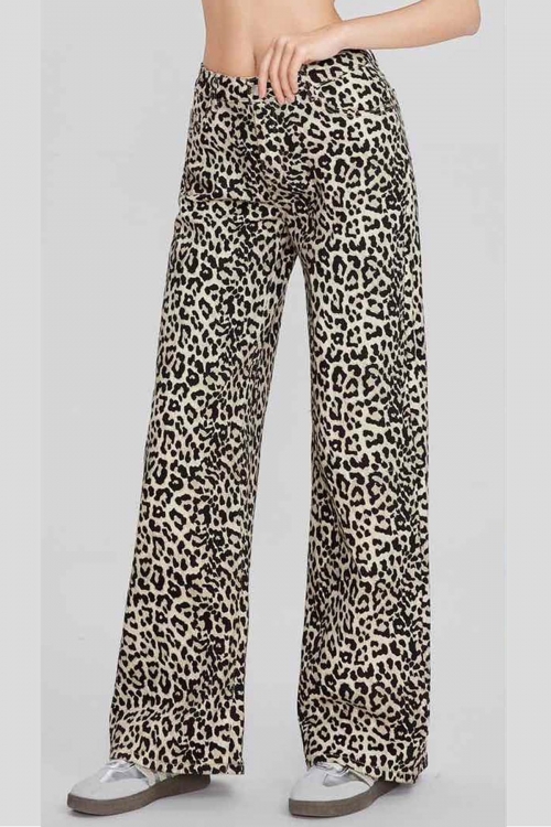 Wide leg animal print denim