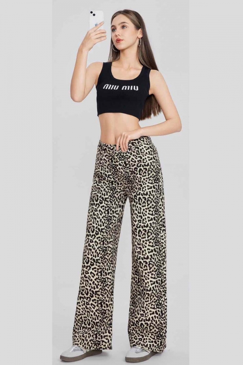 Wide leg animal print denim