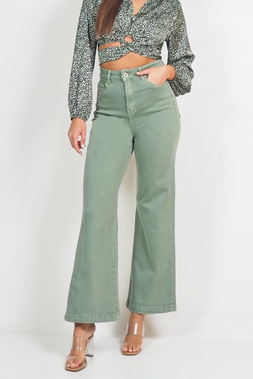 Τζιν παντελόνι marine straight high waist  - Χακί