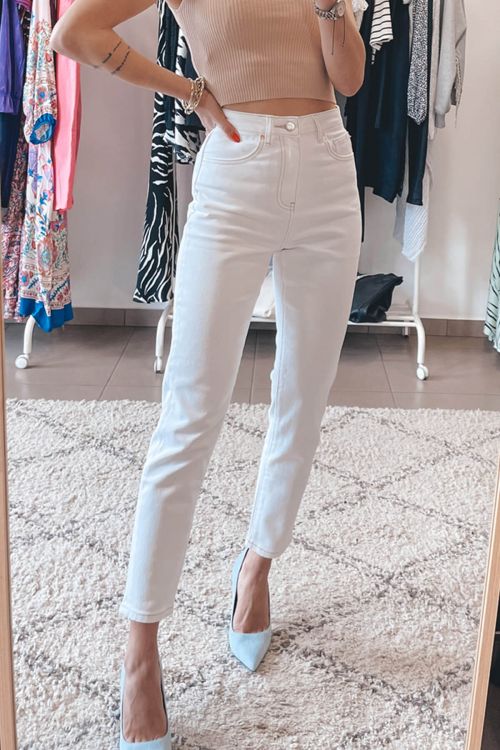 Delia high waisted mom fit τζιν - Λευκό