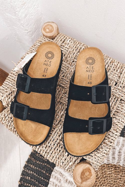Ateneo Men classic suede leather sandals - Μαύρο
