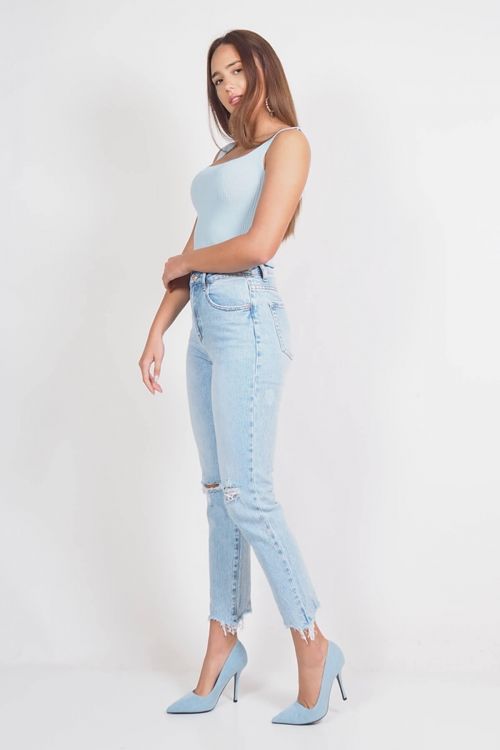 Premium high waisted ripped straight jeans Brenda