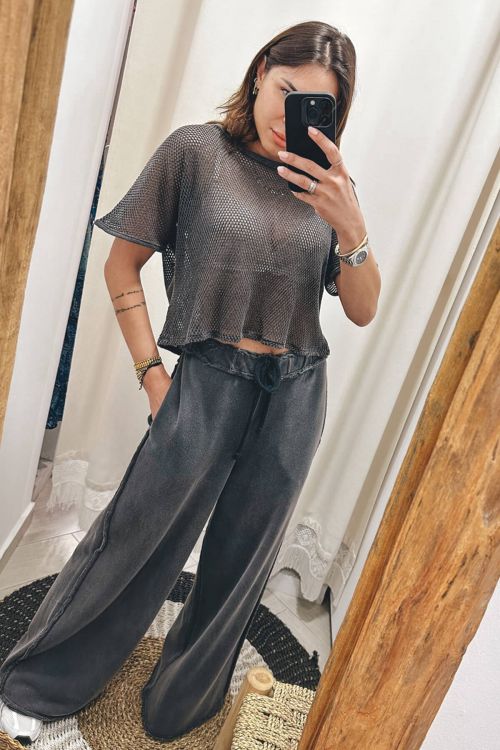 Διάτρητο crop t-shirt Dikki - Graphite