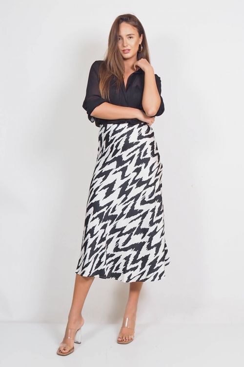 Midi silky Zebra skirt - Μαύρο