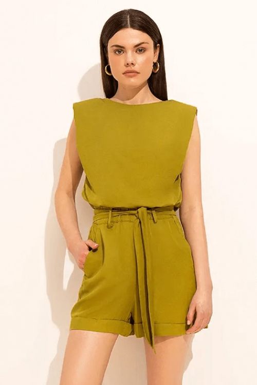Aspasia top with shoulder pads - Πράσινο